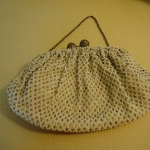 Vintage French beaded evening bag cream & gold